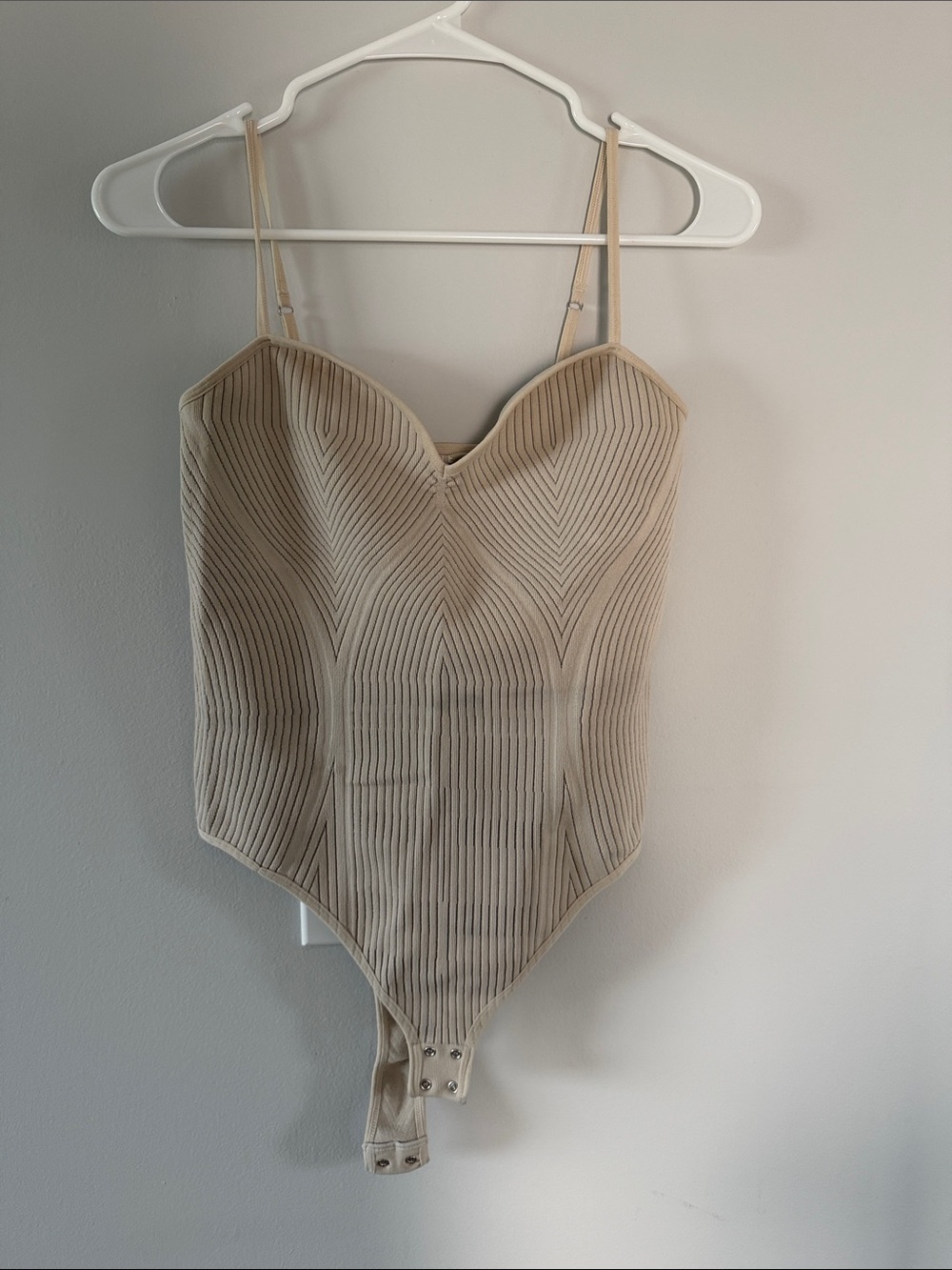 Dynamite Ribbed Beige Shapewear Bodysuit with Adjustable Straps